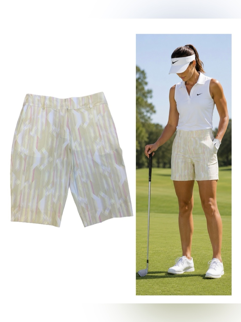 Nike Golf Dri-FIT Printed Bermuda Shorts Womenโs 10 Pastel Performance Style